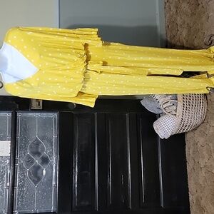 Colleen Lopez Yellow and White Polka Dot Wrap Waist Tie Jumpsuit Woman Size 2X